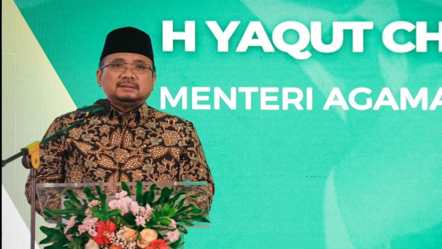Menteri Agama Yaqut Cholil Qoumas saat Membuka Rakornas Zakat 2023 di Jakarta, Minggu (19/2/2023)
