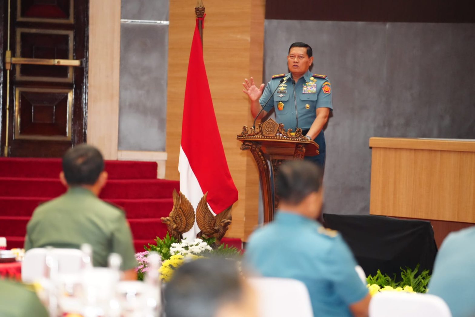 Panglima TNI Laksamana TNI Yudo Margono saat menghadiri acara Launching Literasi Digital Sektor Pemerintahan Kepada Prajurit TNI di Aula Gatot Soebroto Mabes TNI, (Selasa 13/6/2023).